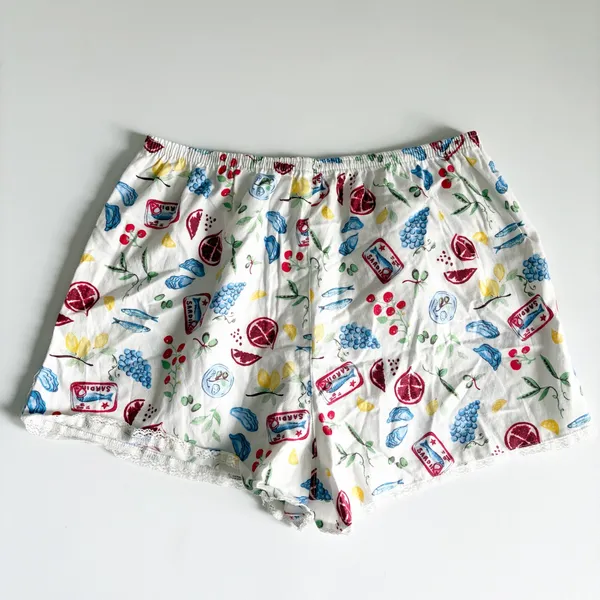 Colsie Womens Sardine Fruit Print Lace Trim Coastal Kitschy Sleep Boxer Shorts M - Image 7