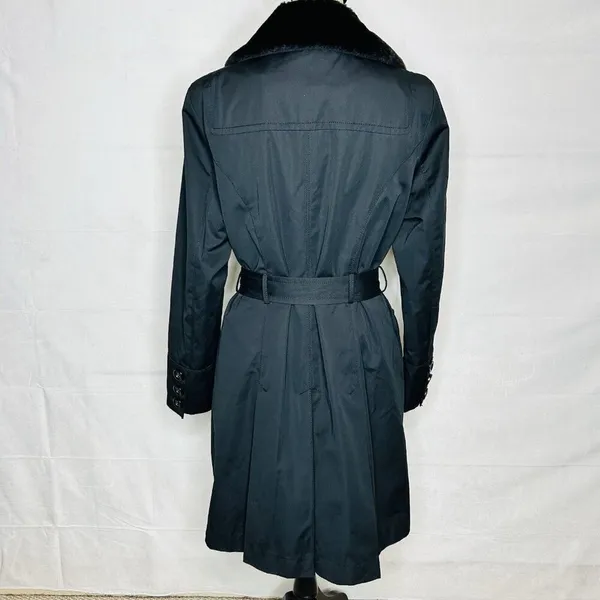 Jones New York Coat Size Large Black Faux Fur Removeable Collar Belted Trench - Image 9