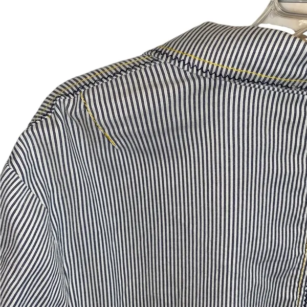 Chico's Seersucker Striped gray white yellow Yachtie Blazer coastal classic - Image 11