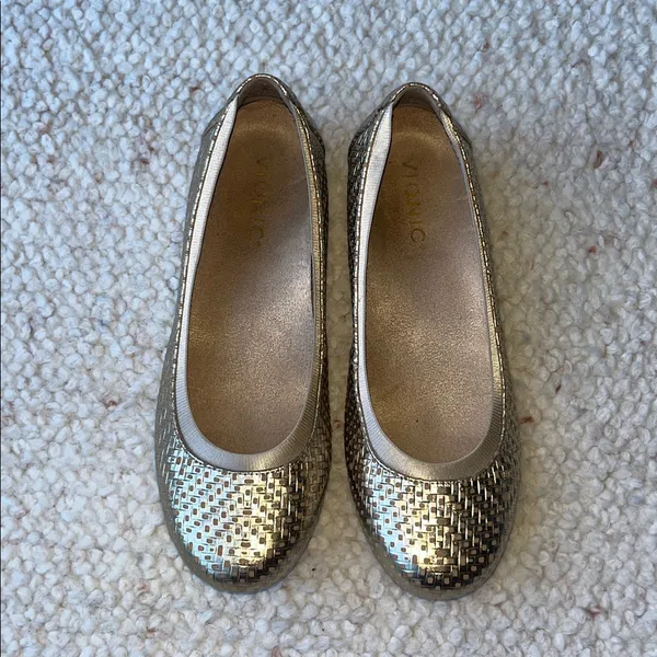 Vionic Anita Leather Lynx Woven Geo Round Toe Ballet Flat‎ Slip On Gold 6.5 - Image 4