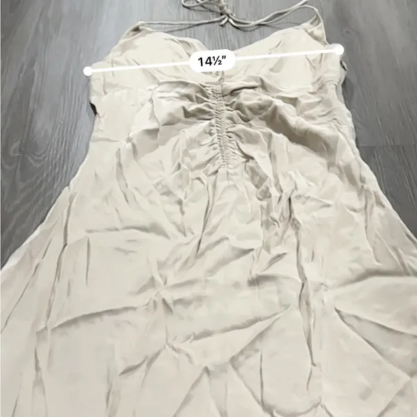 Zara Satin Ruched Beige‎ Halter Tie Shift Mini Slip Dress Size M NWT - Image 11