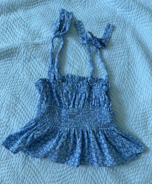 Beach Boutique Blue and white floral tank top - Image 2