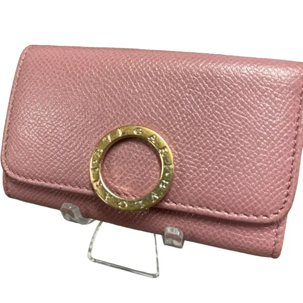 BVLGARI Bulgari Key Holder Grain Calf Leather Pink Red Series Gold Hardware EUC - Image 2