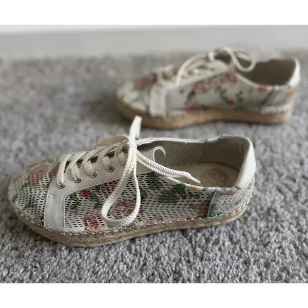 Vince Camuto Floral Perforated Leather Espadrille Platform Sneakers‎ White 7.5 - Image 10