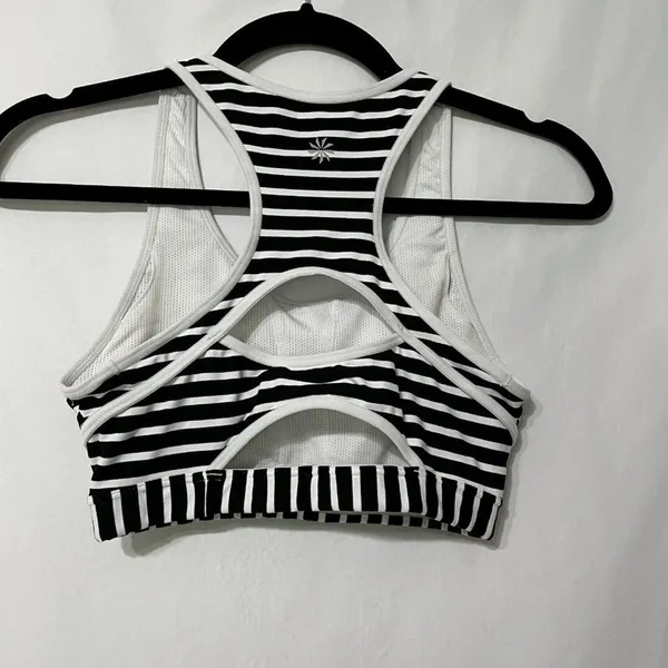 Athleta Black White Striped Wireless Sports Bra Womens XS Athletic Classic Gym - Image 2