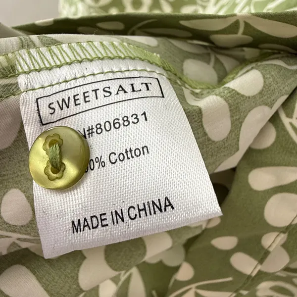 SweetSalt Womens Sage Green Floral Button Down Midi Dress Cotton Pockets Size S - Image 6