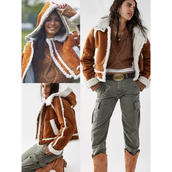 Free People Western Bohemian Vegan Suede Exchange Shearling Jacket Coat Small - Image 11