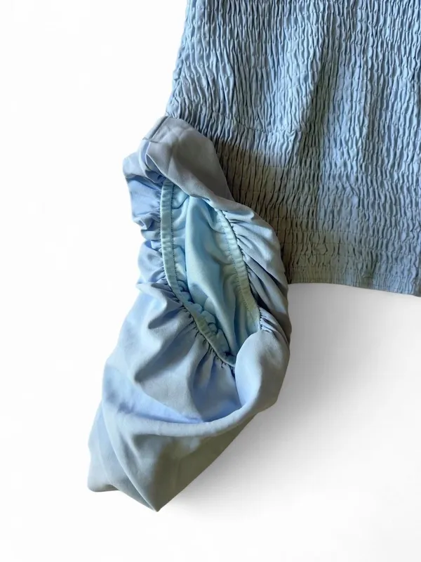 PrettyGarden Light Blue Puff Sleeve Smocked Tiered Dress Small - Image 4