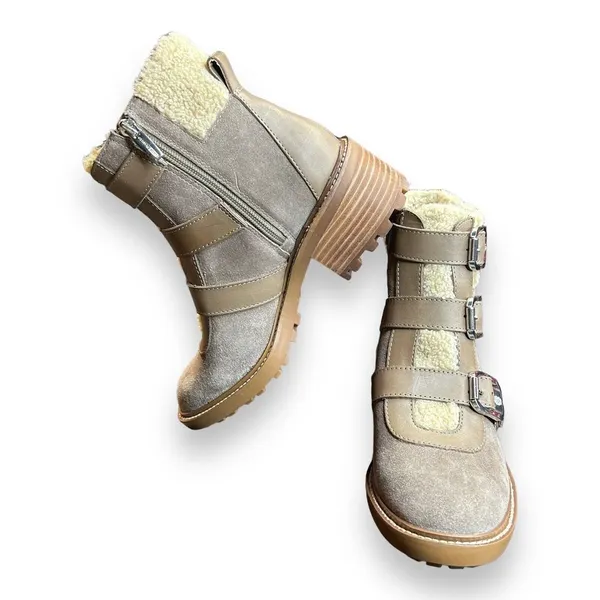 Vince Camuto Klerica Leather and Faux Fur Moto/Hiker Boot Taupe Size‎ 7M - Image 5