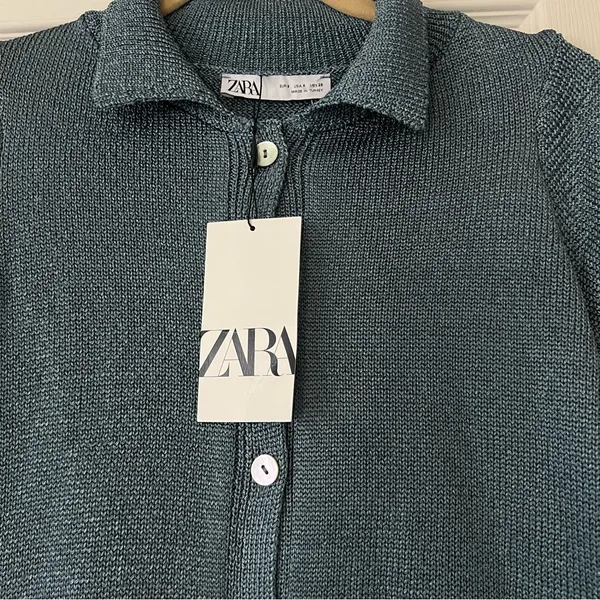 Zara women's Blue Knit Shirt size S - Image 2