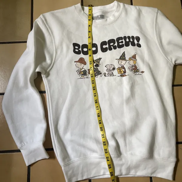 Peanuts Snoopy White Crew Neck Sweater S Halloween Boo Crew Witchy Pumpkin Patch - Image 7