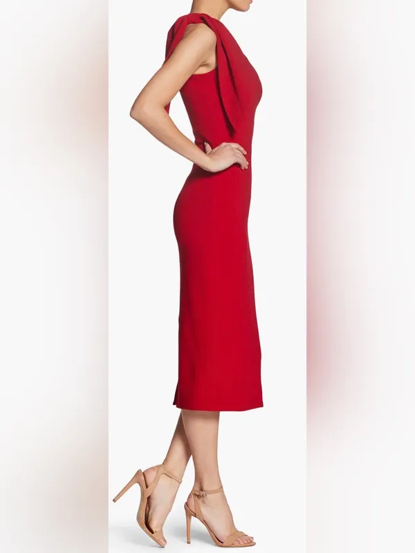 NWOT DRESS THE POPULATION Tiffany One-Shoulder Red rogue Midi Dress sz S - Image 3