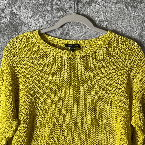 Eileen Fisher‎ Organic Linen Sweater Lightweight Open Knit Pullover Green Small - Image 3