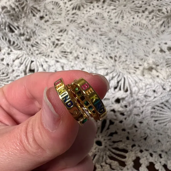RARE Kurt Geiger Gold Huggie Hoops with Emerald Green Stones - Image 3