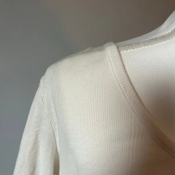 Everlane Pointelle Knit White Cotton Granny Core Cotton Basic Size Large - Image 5