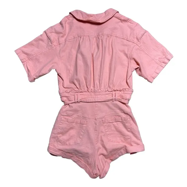 For Love & Lemons Pink Millie Linen Blend Romper in Mango US XS - Image 9