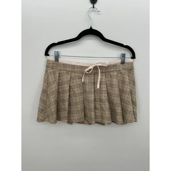 Celebrity Pink Tan Plaid Pleated Y2K Mini Skirt Sz M Preppy Academia Schoolgirl Dark Academia - Image 2