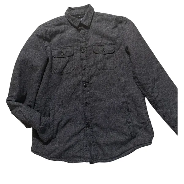 American Rag Faux Fur Lined Shirt Jacket Gray Button Front Shacket Women's M - Image 3