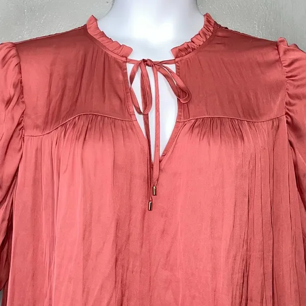 Express Size XL Silky Salmon Pink Ruched 3/4 Sleeve Top Romantic Office Siren - Image 2