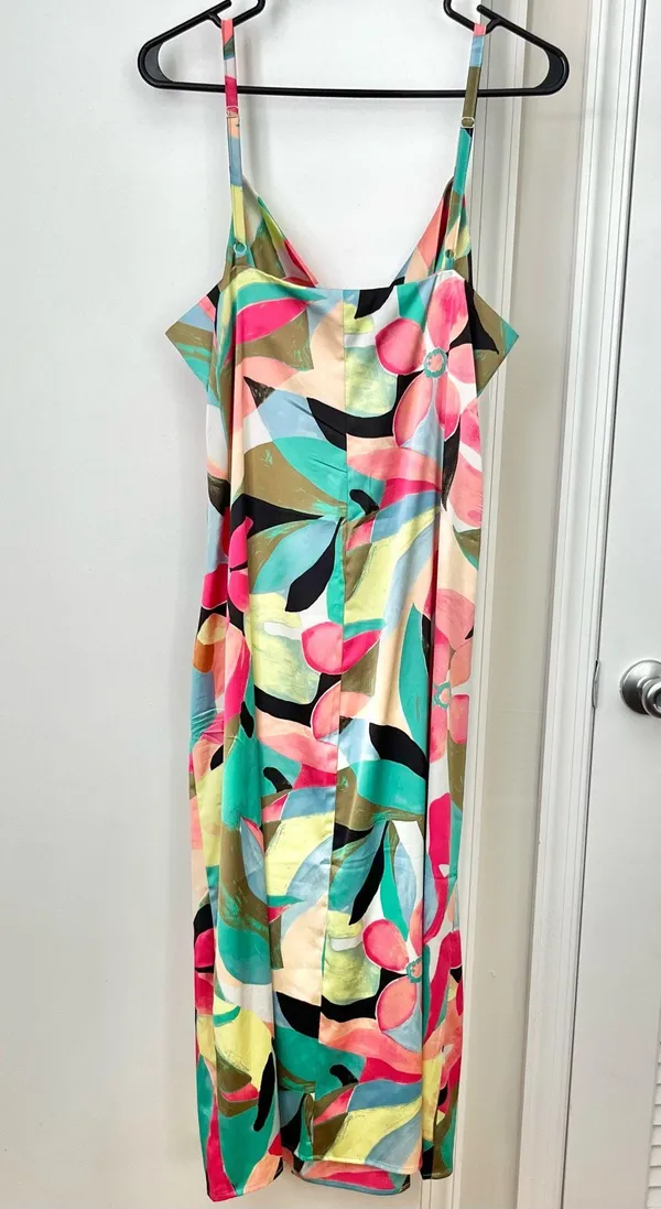 NWT Floral Satin Cowl Neck Midi Slip Dress with Slit - Size 0X / 12 - Image 2