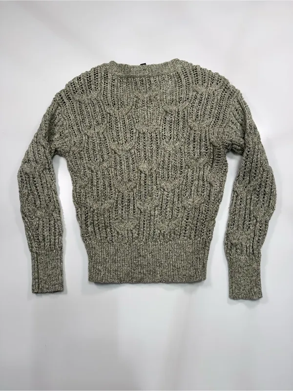 White House Black Market Olive Green V-Neck Cable Knit Sweater - Image 8