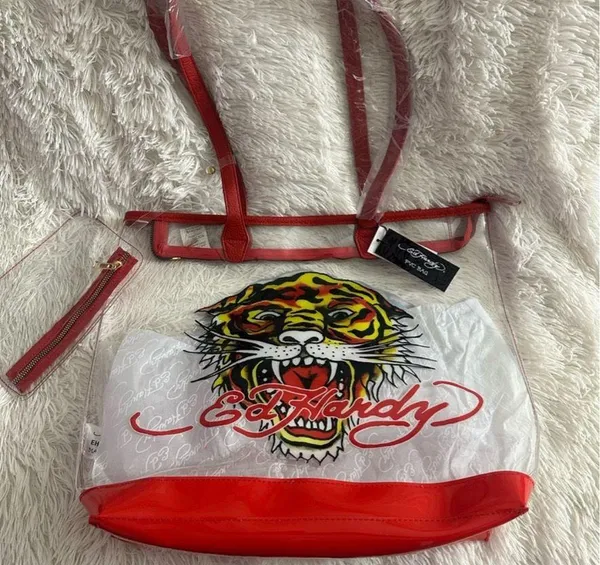 Ed Hardy Clear PVC Tattoo Tiger Carry All Tote With Matching Wallet - Image 5