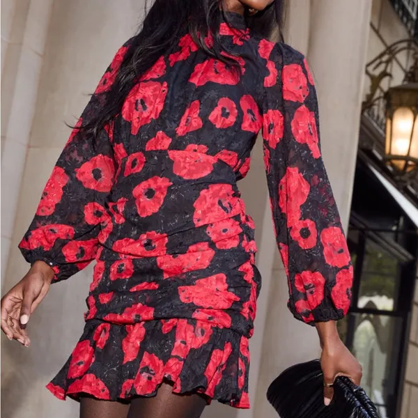 VICI Silk Night Ruched Floral Mini Dress - Chic Red Floral Dress - Image 2