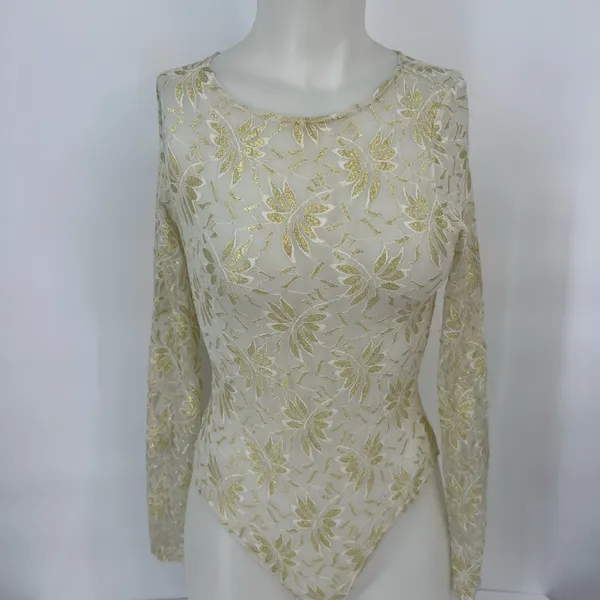 Aria Gold Floral Lace see through Bodysuit - Image 2