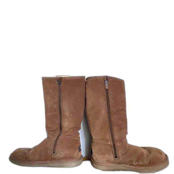Ugg Chestnut Brown Zip-Up Tall Sheepskin Shearling Boots, Size 7 - Image 4