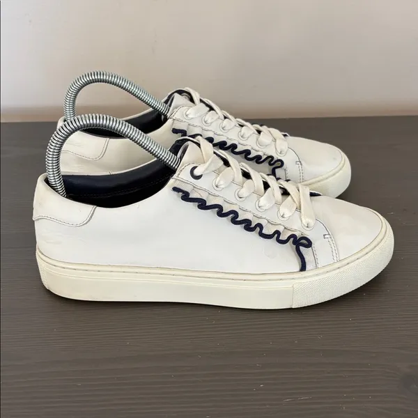 Tory‎ Burch Sport White Leather Ruffle Low Top Sneakers Lace Up Size 7 - Image 11