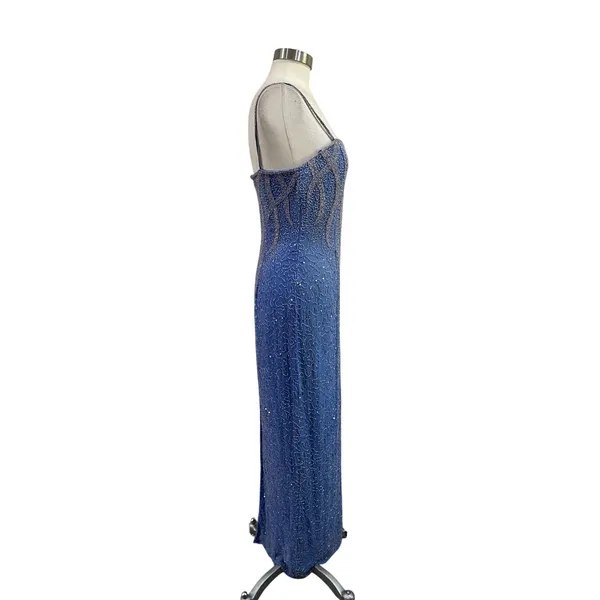 Vintage Laurence Kazar‎ Beaded Silk Gown Formal Old Hollywood Glam Blue Sz 10 - Image 3
