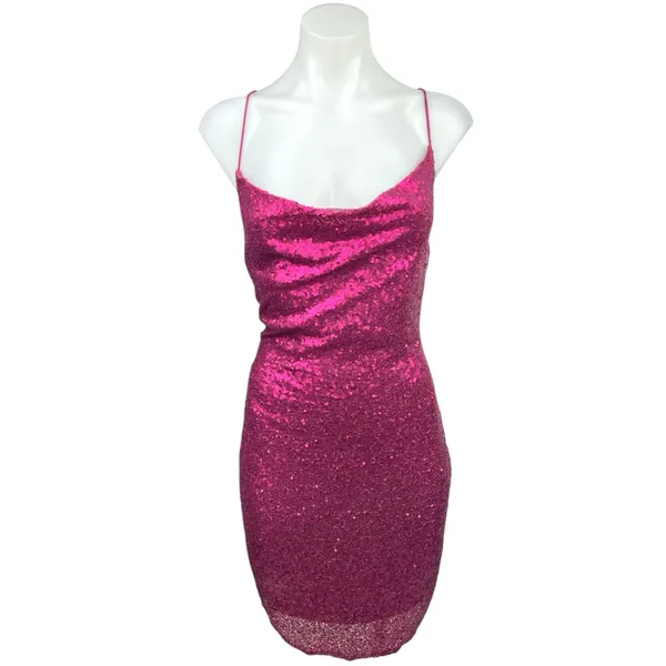 Hello Molly Pink Metallic Glitter Sequin Sleeveless Cami Camisole Mini Dress 4 - Image 5