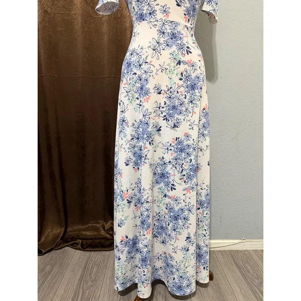 LuLaRoe Ana‎ Maxi Dress XS Blue Floral Short Sleeve Scoop Neck Cottagecore Boho - Image 13