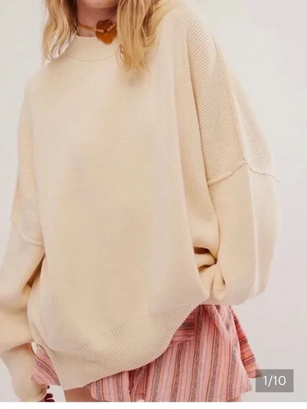Free People Easy Street Oversized Cream sweater. Size XS - Image 5