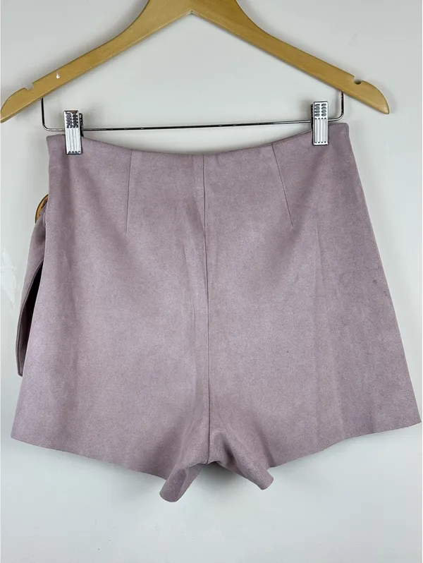 Suede Wrap Skort Tortoise Buckle Y2K Mini Shorts Zara XS Taupe Mauve - Image 6