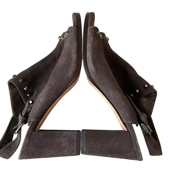 Stuart Weitzman Commodore Bootie 6 Brown‎ Leather Suede Studded Shoes Chic Edgy - Image 8