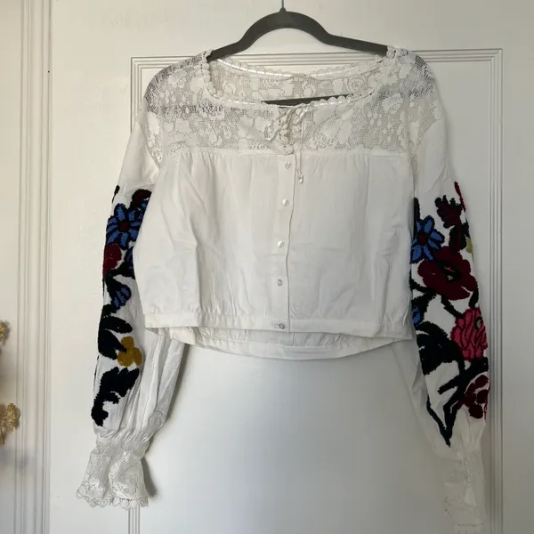 Free People Meadows Floral Embroidered Crop Blouse - Image 6