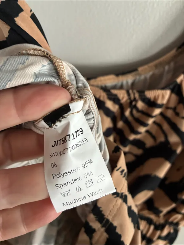 Zebra Print Ruched Peplum Tank Top Ruffle Stretch Tan Black Size Small - Image 3
