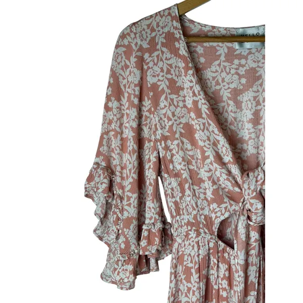Hello Molly Floral Romper Women XS Pink Ruffle Tie Front Cutout Boho Cottagecore - Image 5