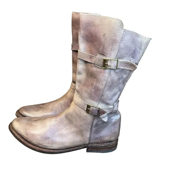 💜 Bed|Stu Gray-Purple Distressed Leather Moto Boots 👢 Women’s Buckle Mid-Calf 💜 - Image 4