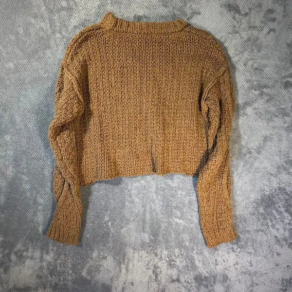 Free People Cutting Edge Cable Knit Pullover Sweater Camel Crop Cotton Size Smal - Image 8