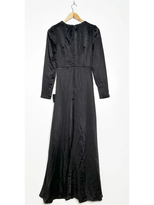 Lulus NWT Endearing Elegance Black Satin Long Sleeve Plunge Maxi Dress Size XS - Image 4
