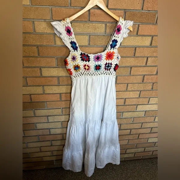 RTR Slate & Willow Crochet White Tiered Maxi Dress Size XS READ** - Image 5
