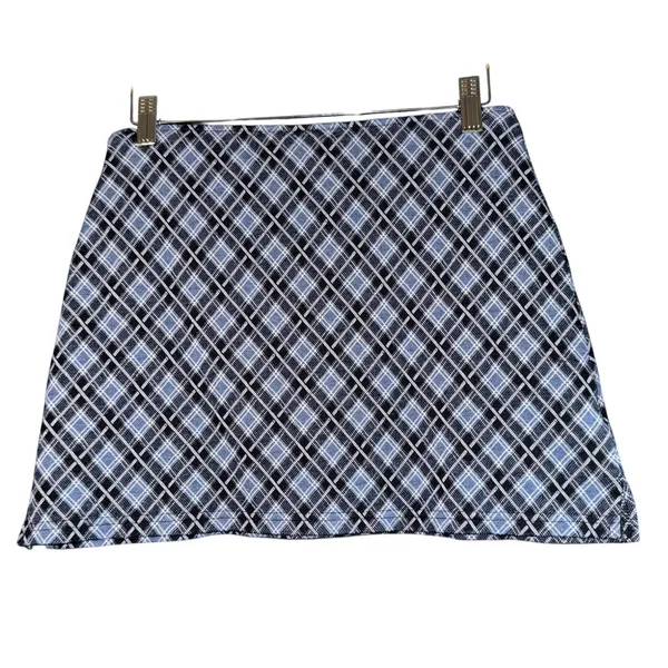 Vintage Y2K Joe Benbasset Plaid‎ Micro Mini Skirt Made in USA Medium Blue Preppy - Image 2