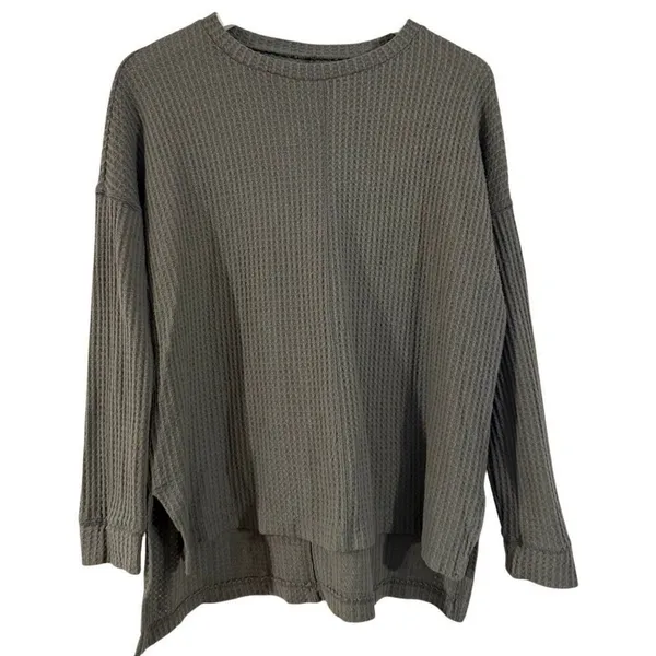 American Eagle green waffleknit oversized seam front top xs - Image 2