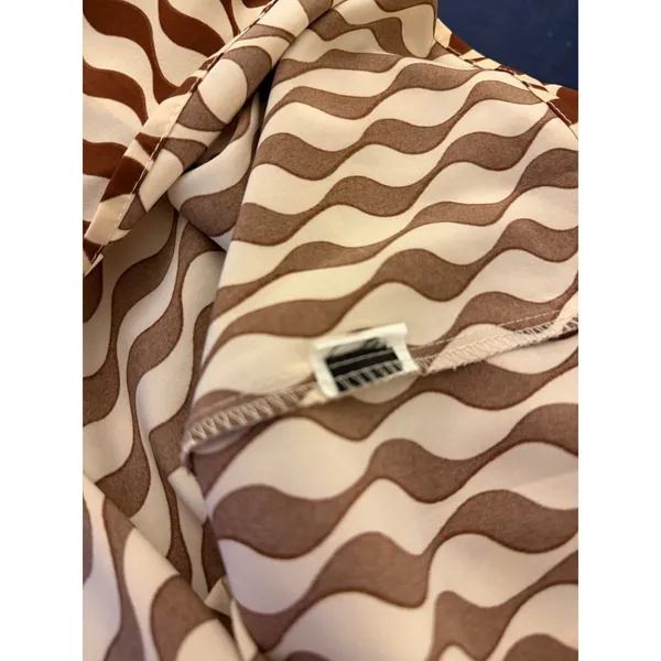 Brown Cream Abstract Wave Print Blouse Long Sleeve Retro Boho Statement - Image 7