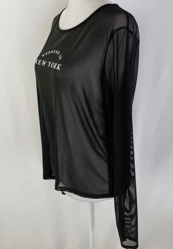New Pretty Little Thing Weekend In New York Mesh Long Sleeve Top Black Size 10 - Image 10