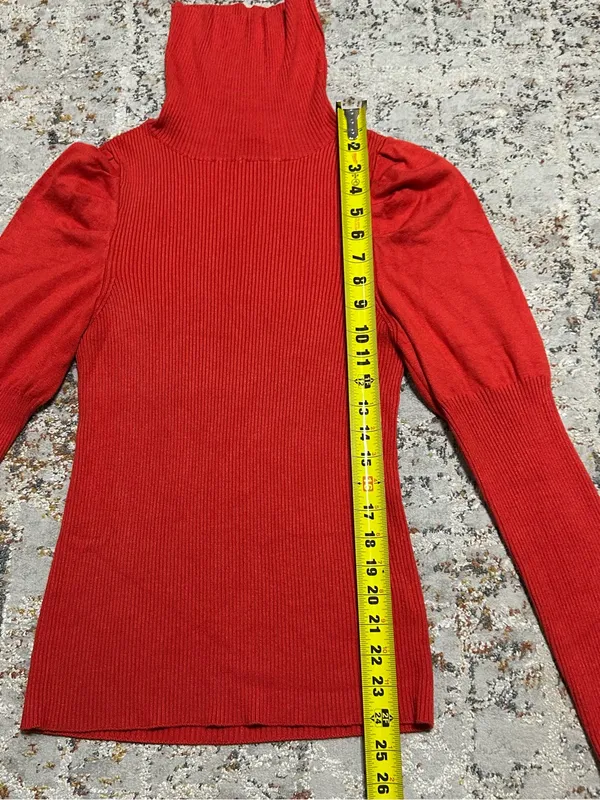 Anthropologie Cecilia Ribbed Puff Sleeve Turtleneck Sweater Red size Medium - Image 7