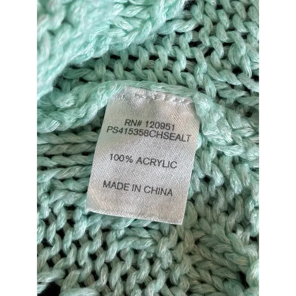 Charming Charlie Open Knit Sweater Scoop Neck Long Sleeve Size M‎ Green - Image 6