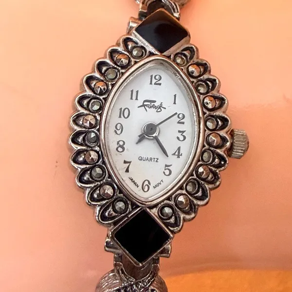 Fabergé Vintage Black Stone Marcasite Style Bracelet Watch - Image 4